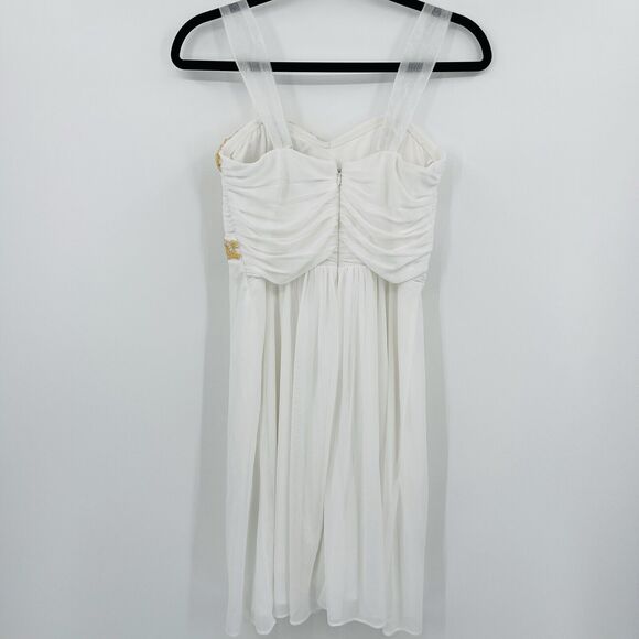 Blondie Nites Womens Dress Size 5/ Small Ivory Gold Beaded Chiffon Pleated Mini - Picture 4 of 10